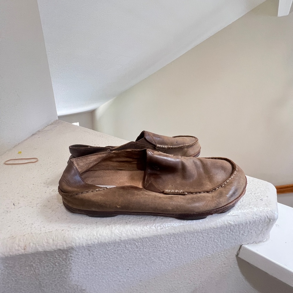 OLUKAI Moloa Men’s Brown Leather Loafer Slip On‎ Loafers Shoes Sandals Size 15